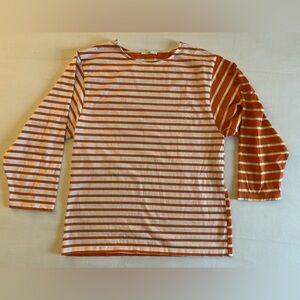 Sly Women’s Orange and White Striped Long Sleeve Shirt